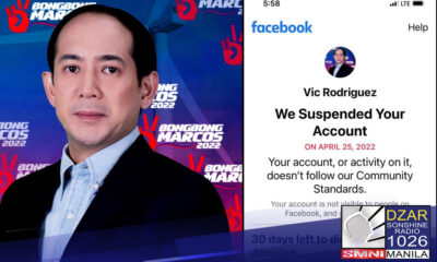 FB, sinuspende ang account ng Chief of staff at spokesman ni Marcos na si Atty. Vic Rodriguez