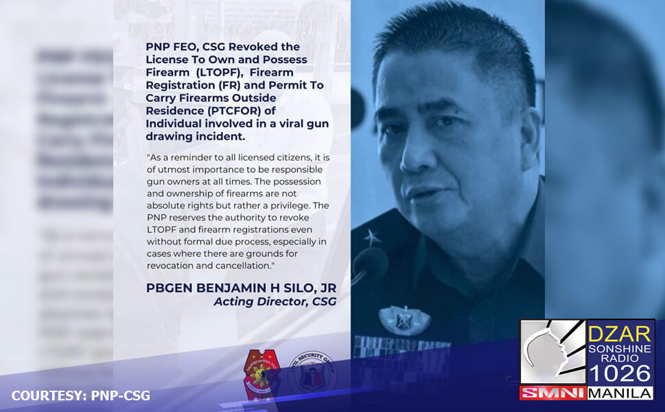 Lisensiya ng baril ng ex-police officer na nanutok ng baril, ni-revoke na ng Firearms and Explosives Office – PNP